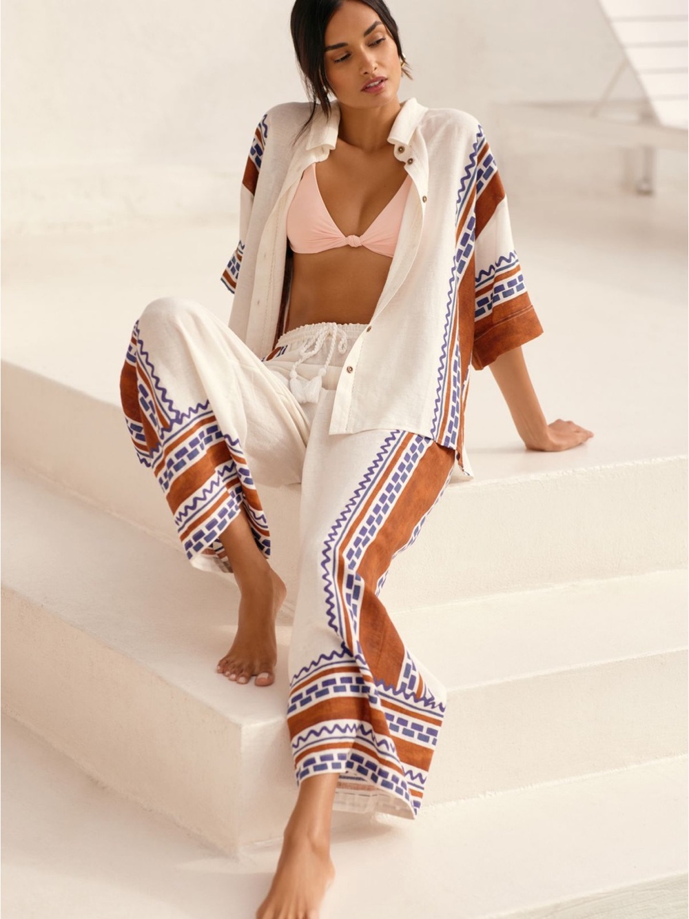 By Anthropologie Linen SET- Button Up and Wide Leg Pants NWT